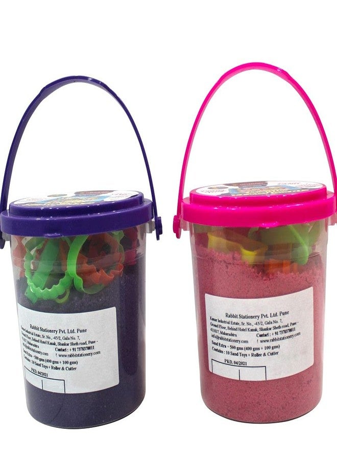 Rabbit Magic Flow 1KG Play Sand Bucket for Kids - Includes 20 Fun Moulds, Roller & Cutter | Soft, Mess-Free Sand for Creative Play & Sensory Fun | Age 5+ (Pink-Blue) - Image 3